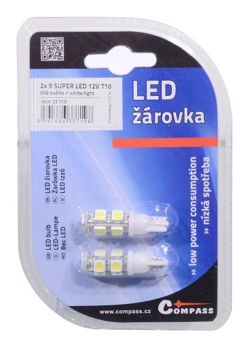 Žárovka 9 SUPER LED 12V  T10  bílá 2ks