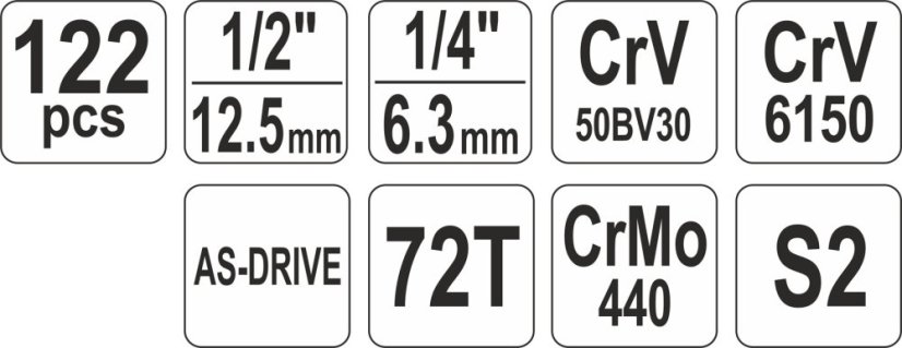 Gola sada 1/2", 1/4" + příslušenství 122 ks