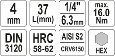 Nástavec 1/4" bit Imbus H4