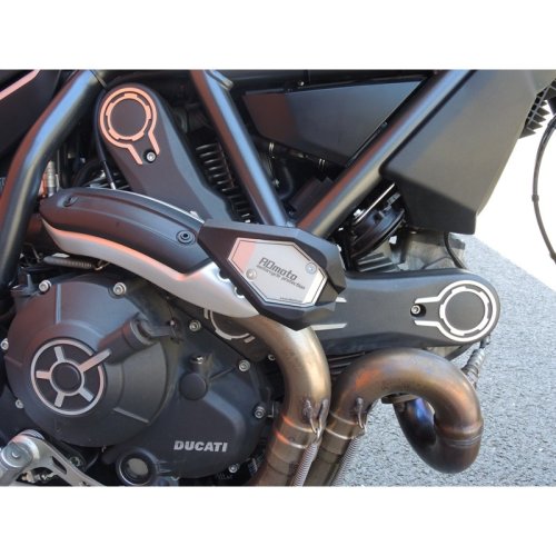 Padací slidery SL01 Ducati Scrambler 800/Café Racer/Classic/Desert Sled/Full Throttle/Icon/Urban Enduro - Barva krytek: Červený eloxovaný hliník, Barva sliderů: Černý polyamid