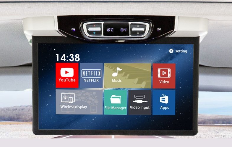 Stropní LCD monitor 15,6" šedý s OS. Android HDMI / USB, pro Mercedes-Benz V260