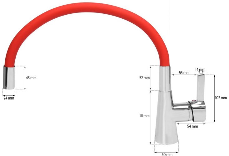 Baterie dřezová flexibilní - červená